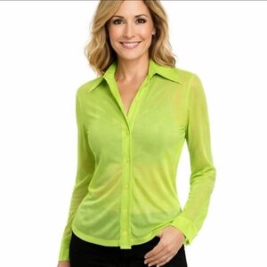 Dolce & Gabbana Jeans Sheer Lime Green Button-Up Blouse XS Italy